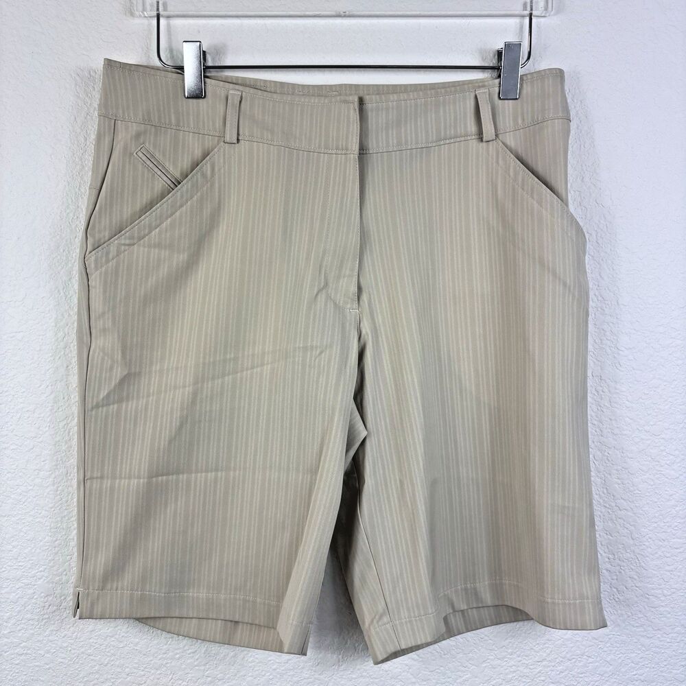 Nike Golf Women’s Shorts 10 Beige Khaki Stretch Pinstriped Bermuda Dri-fit Dry - Picture 14 of 14
